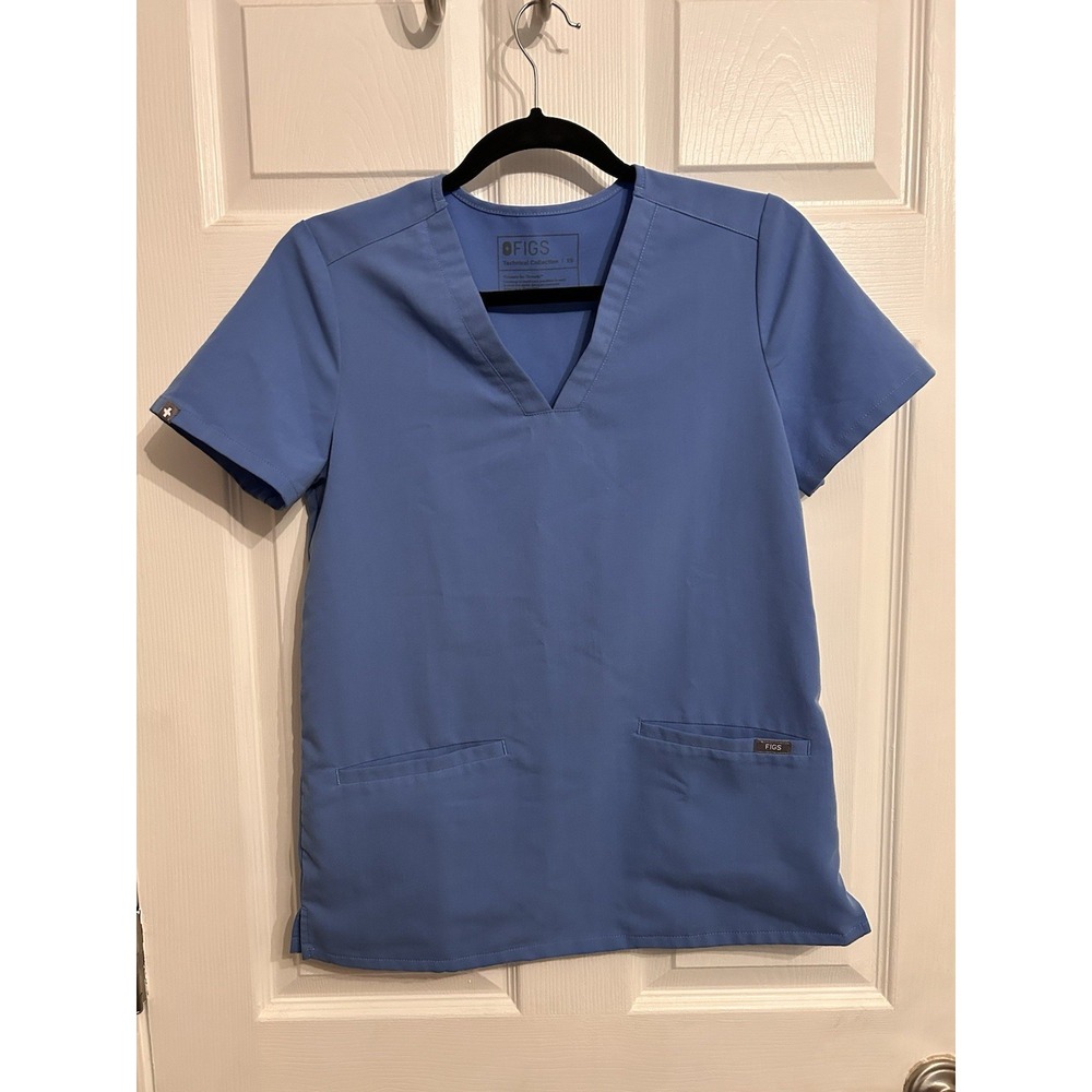 Figs Technical Collection Scrub Top Womens XS Nurse Medical Hospital Pocket Blue